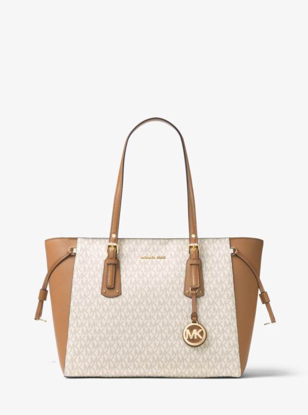Damske Prenosná Taška Michael Kors Voyager Medium Logo Hnedožltý Hnede - Kabelky Michael Kors Vypredaj | IRXTP-7316